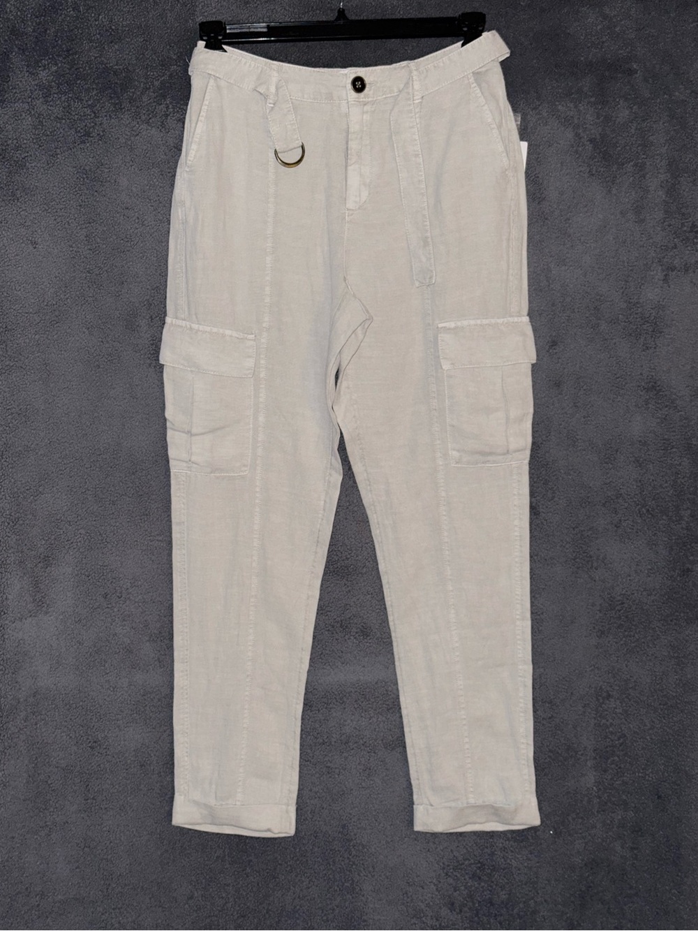 NWT Nicole Miller NY Straight Leg Cuffed Cargo Pants in Light Tan Size Small